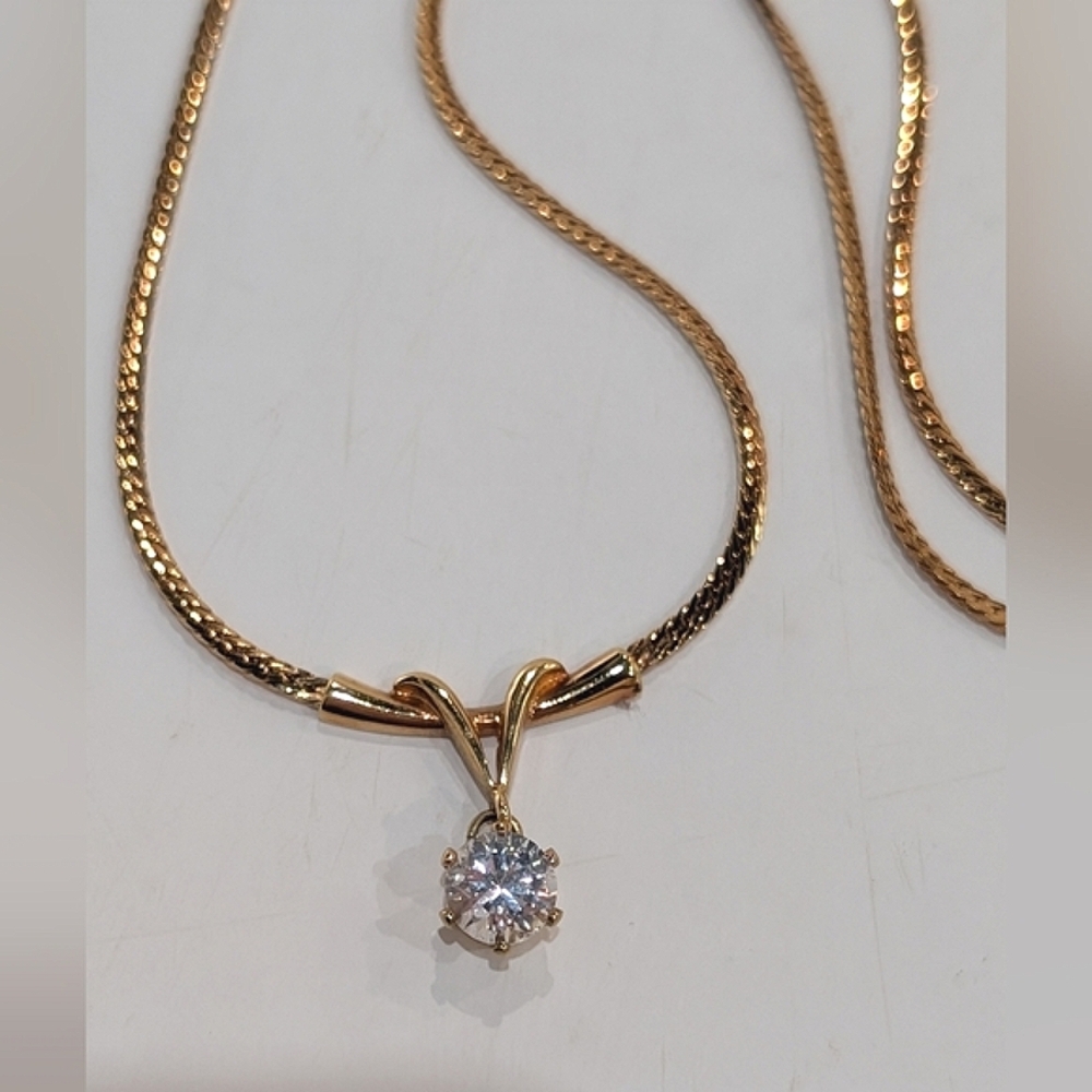 Vintage 14k Gold Electroplated Necklace w/ Crystal Pendant &Oakcha Vanilla Vacay